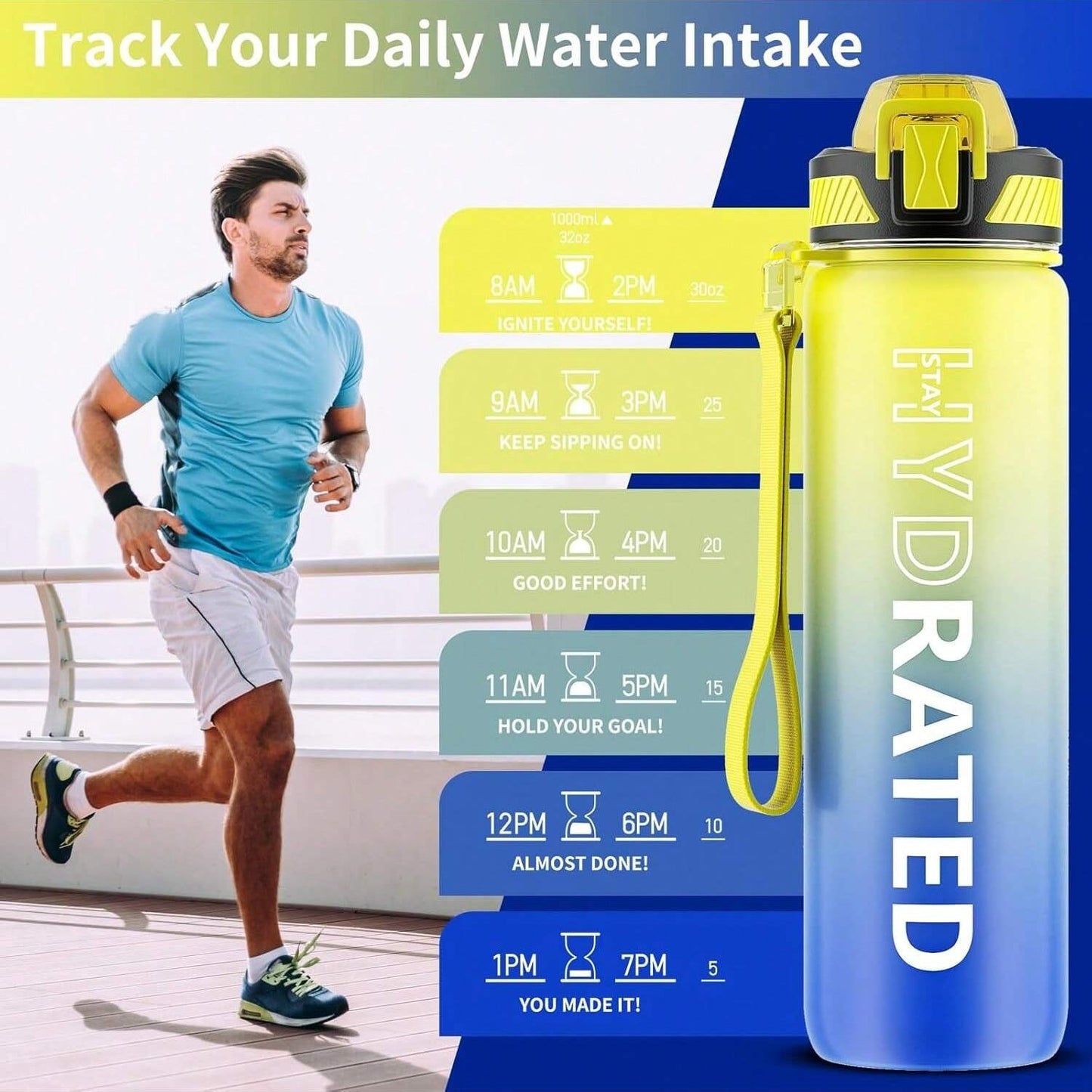 QLUR 32oz Motivational Water Bottle For Women