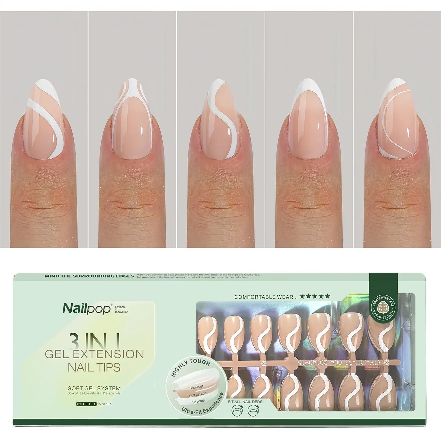 French Almond Gel Nail Tips
