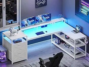 FEICHENG 67" L-Shaped Desk with LED