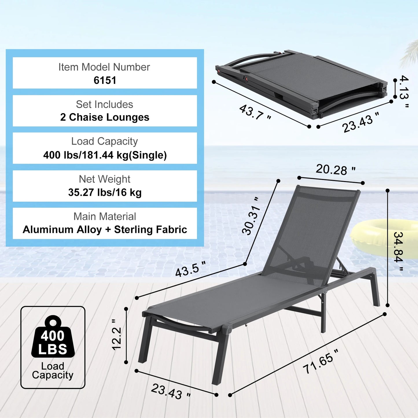 SucceBuy Outdoor Aluminum Chaise Lounge