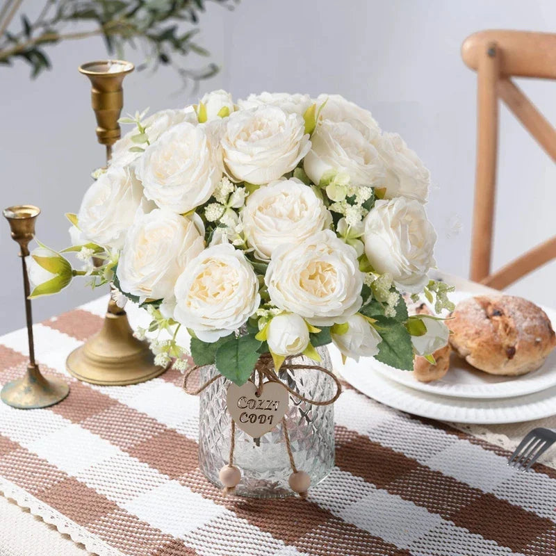 Silk White Peony Flowers