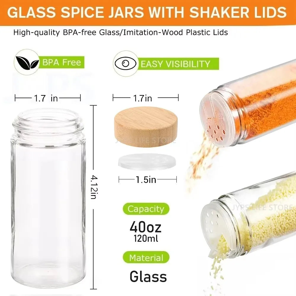 12pcs Glass Spice Jars with Bamboo Lids