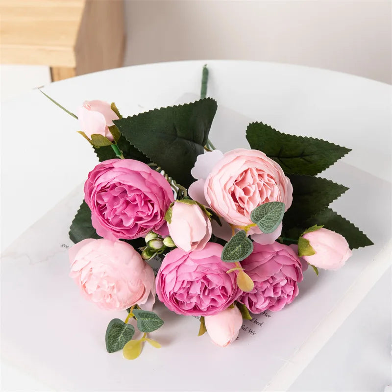 Flowers Fake Silk White Peonies