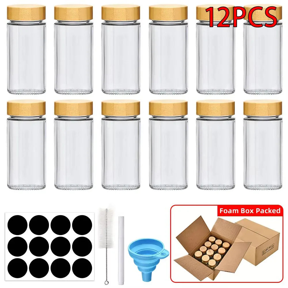 12pcs Glass Spice Jars with Bamboo Lids