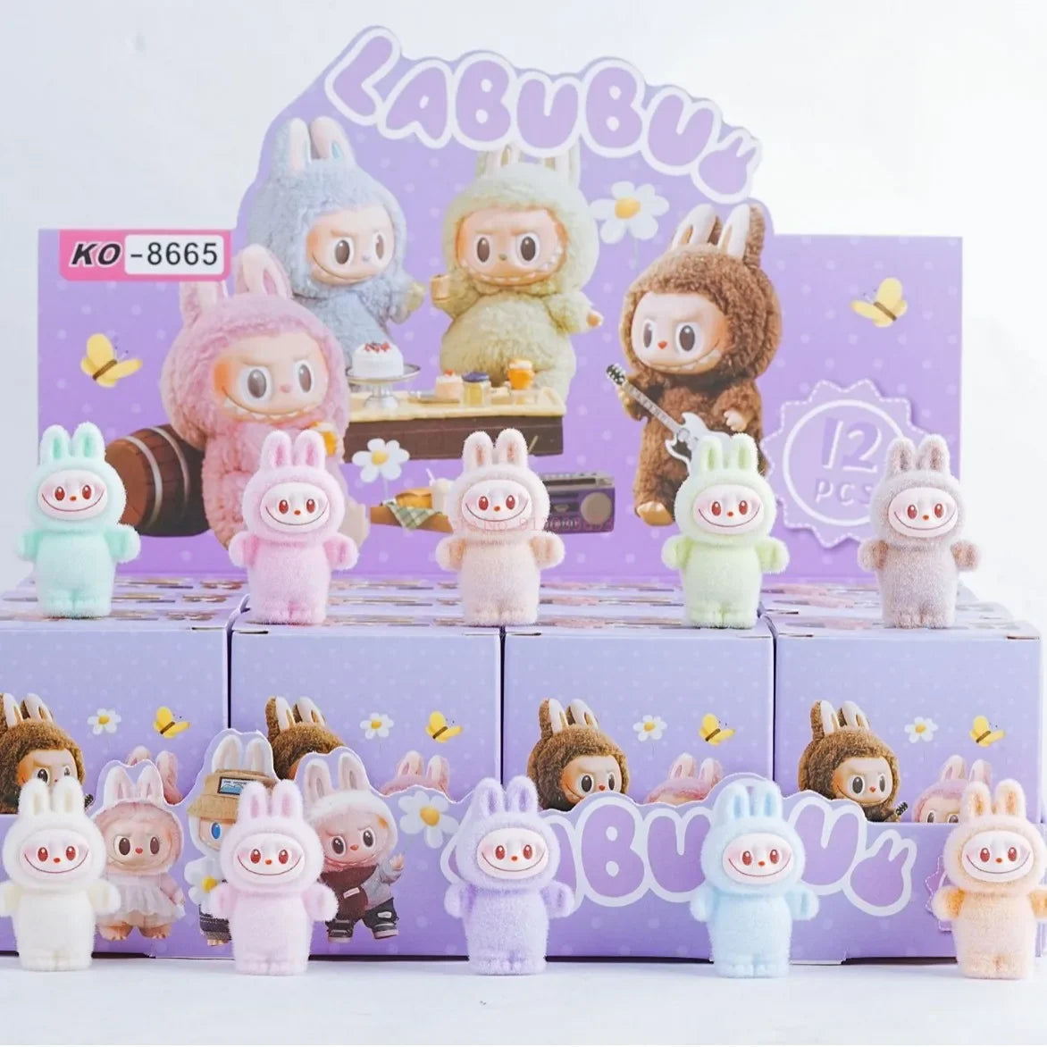 12pcs New Labubu Blind Box Cartoon Flocking Hand-Made Dolls