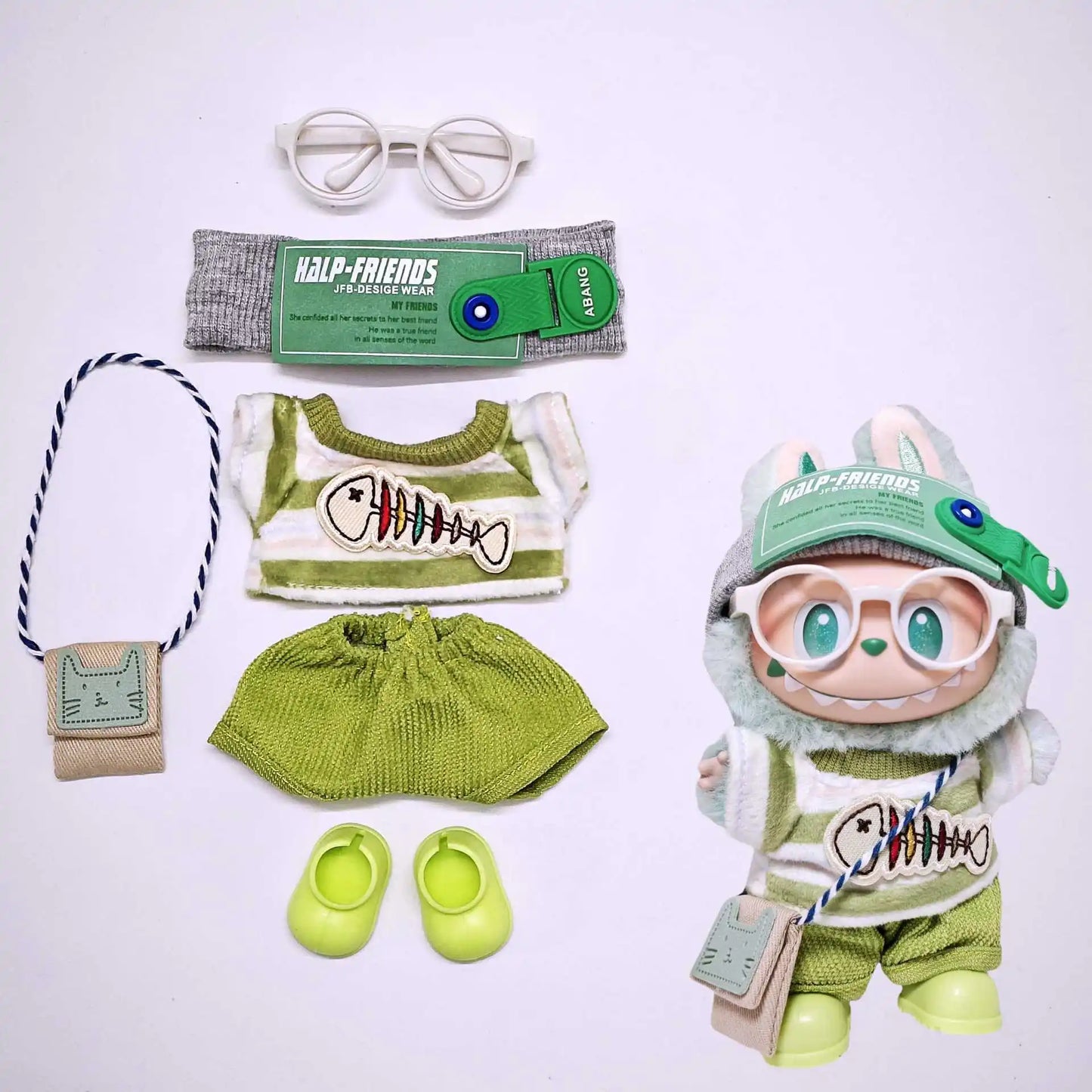 Labubu Green Fish Outfit Set