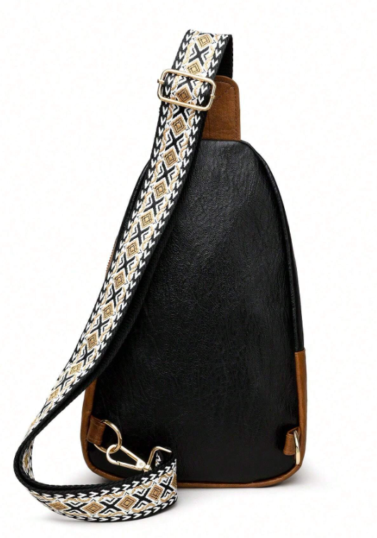 Colorblock Plaid Crossbody Bag - Black