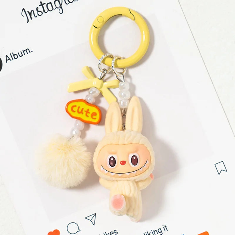 New Flocking Mini Labubu Keychain Bag Pendant