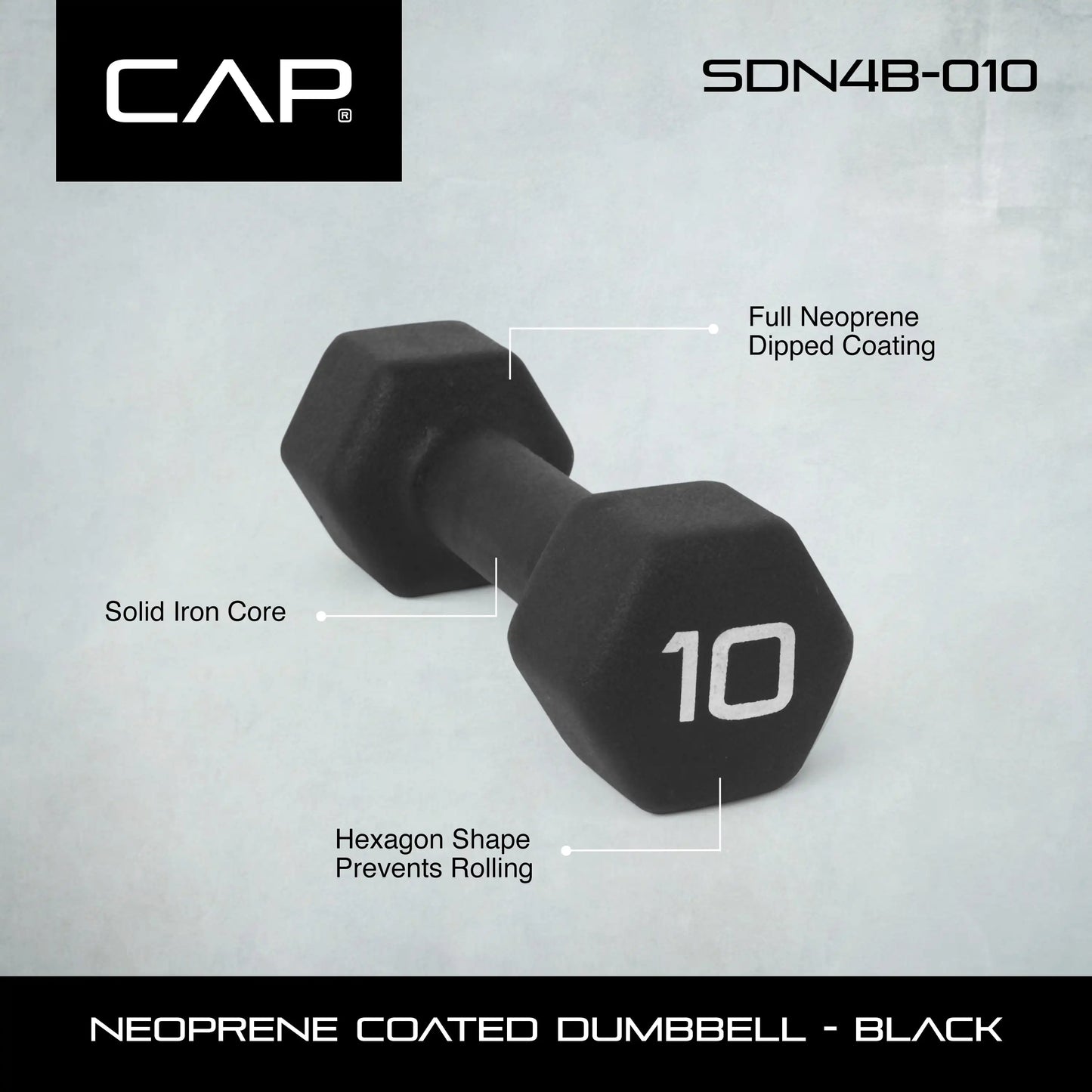 10lb Black Neoprene Dumbbell
