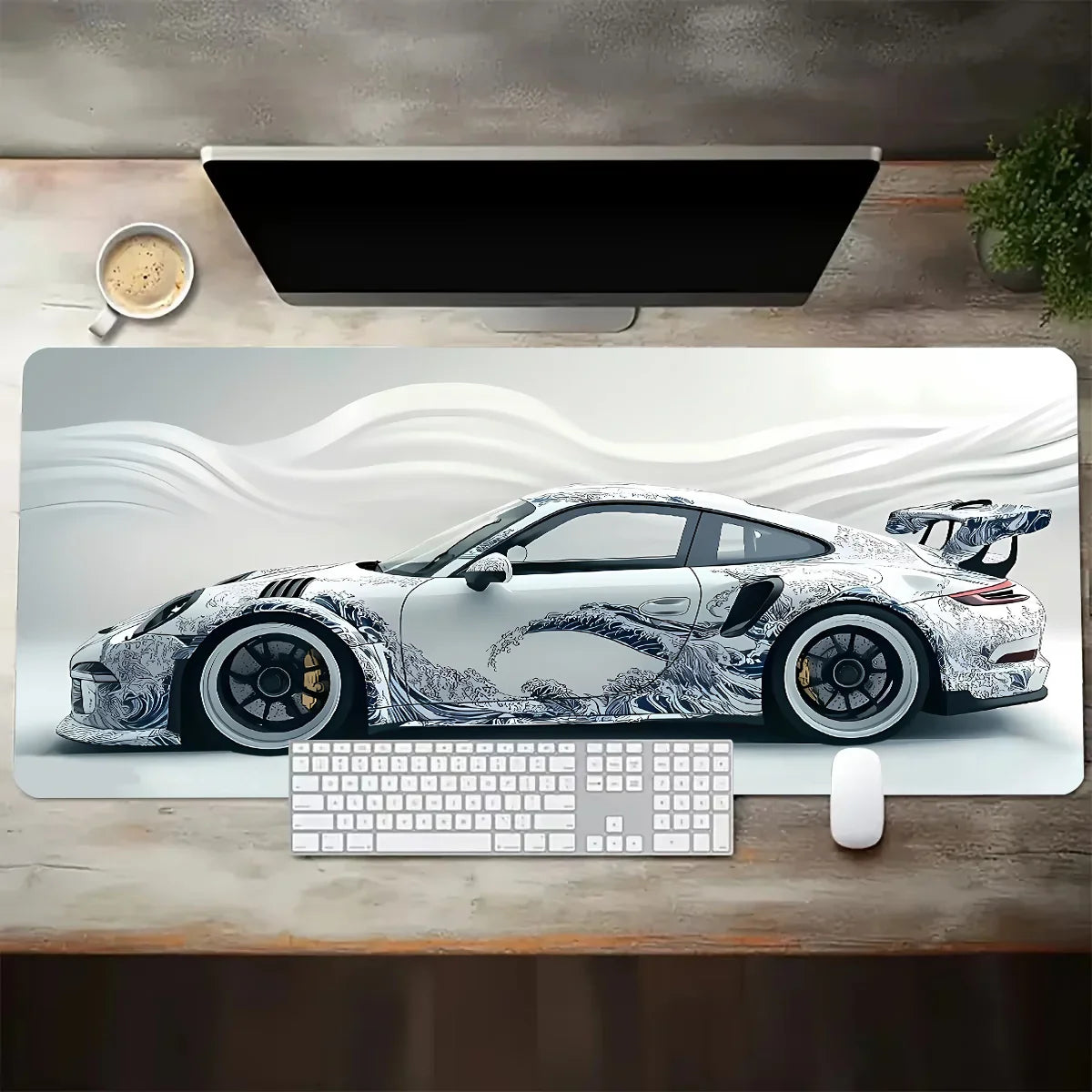 White Sports Car Gaming Mat