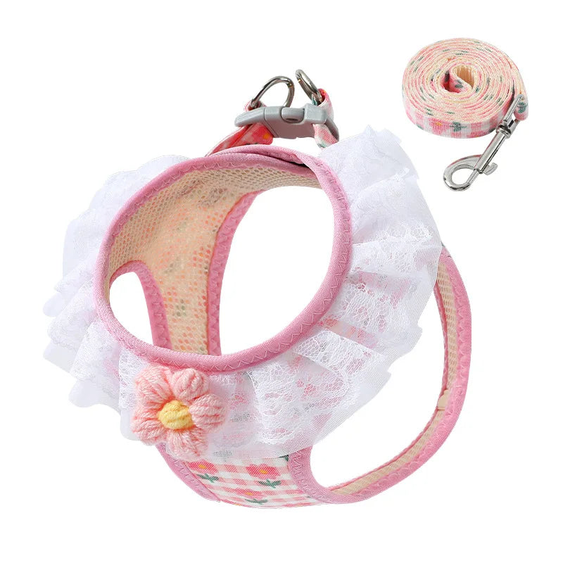 Floral Lace Pet Harness Set