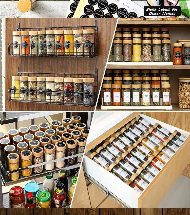 12pcs Glass Spice Jars with Bamboo Lids