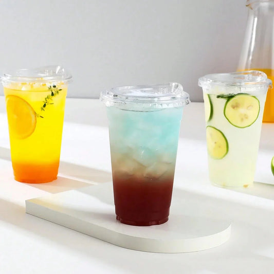 Clear PET Plastic Cups with Lids