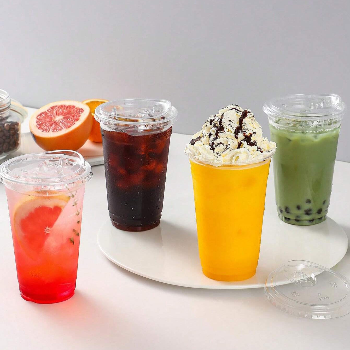 Clear PET Plastic Cups with Lids