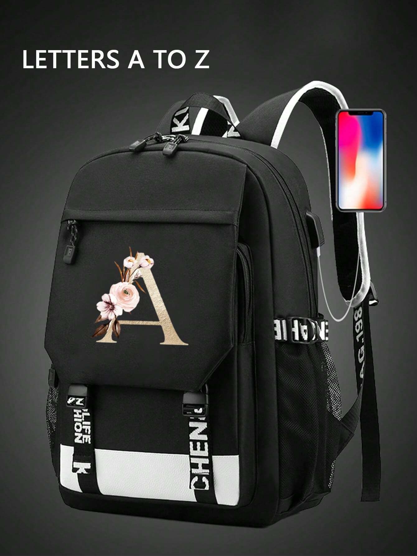 Letter Print Nylon Backpack