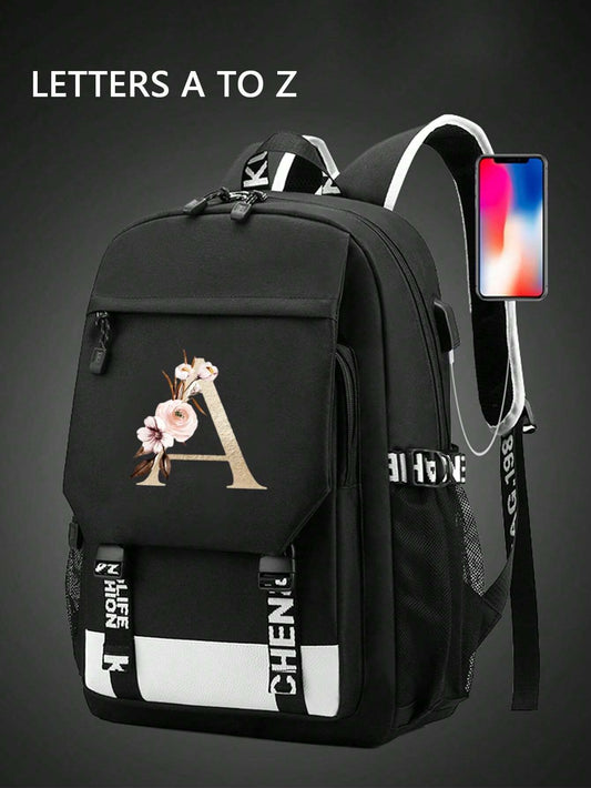 Letter Print Nylon Backpack