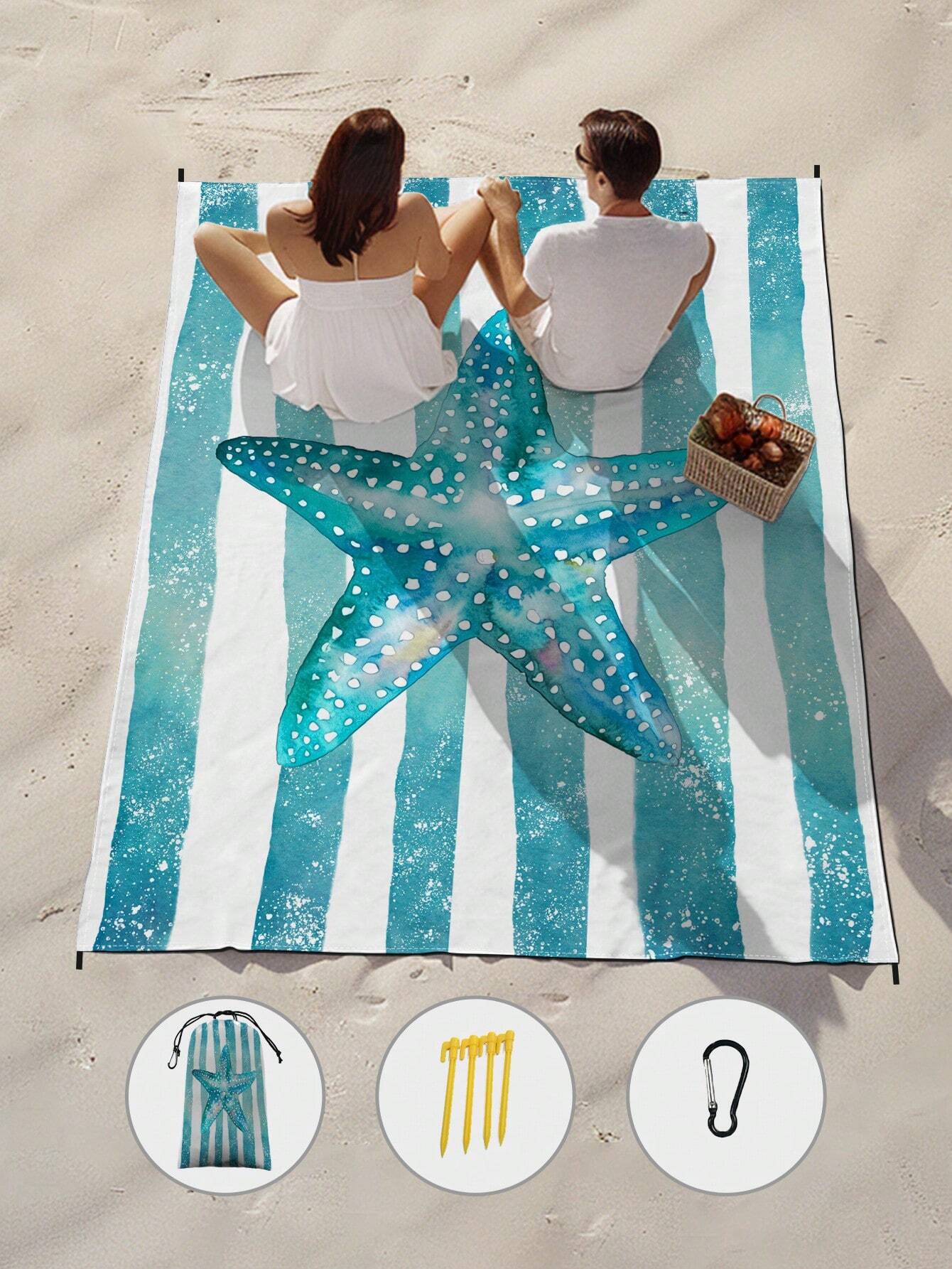 Oversized Starfish Striped Beach Blanket