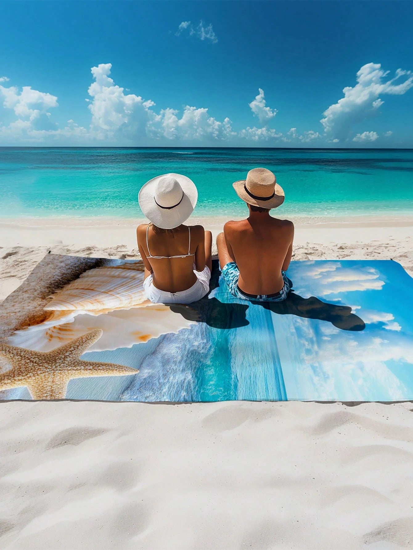 Oversized Starfish Striped Beach Blanket