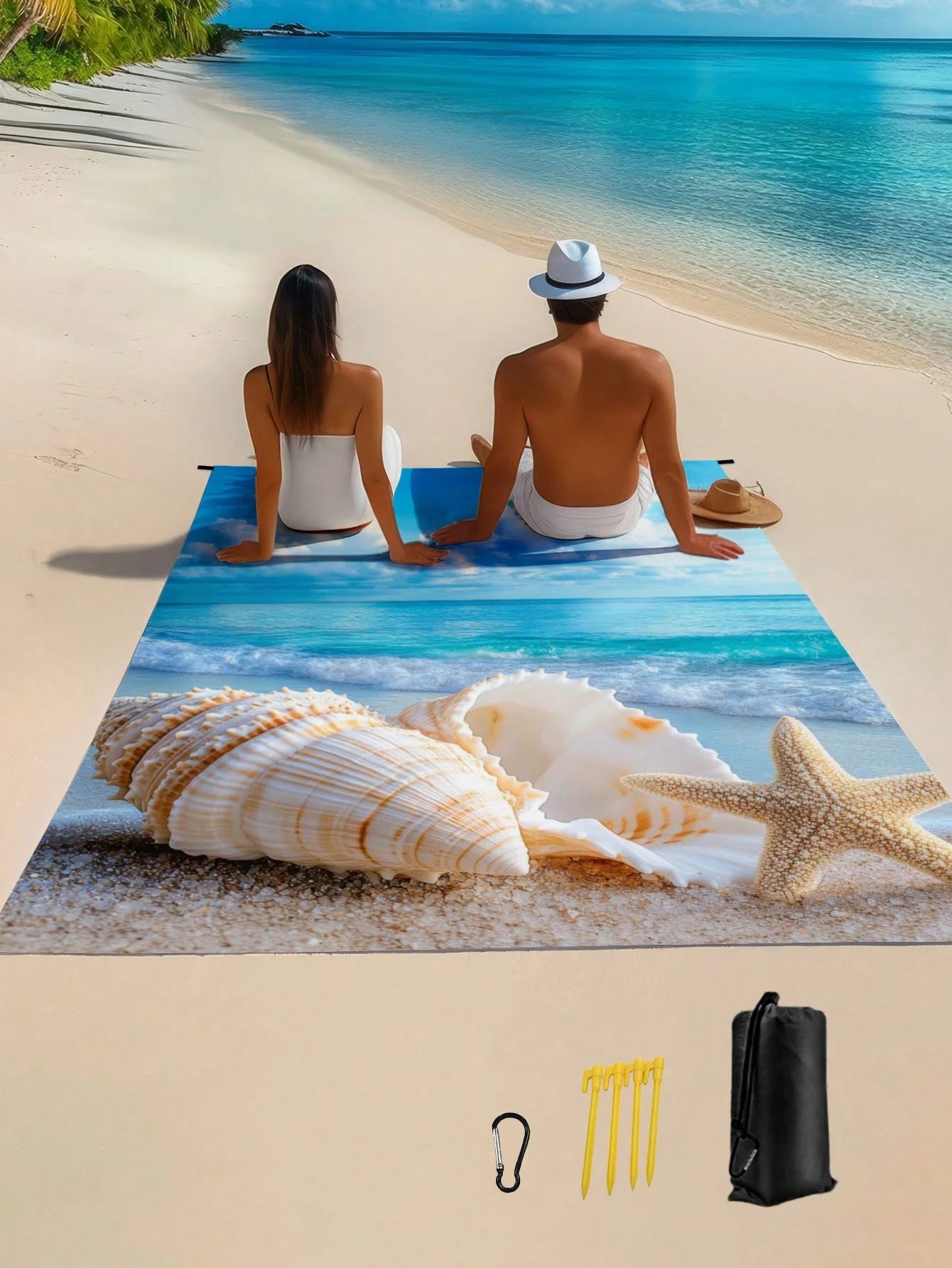 Oversized Starfish Striped Beach Blanket