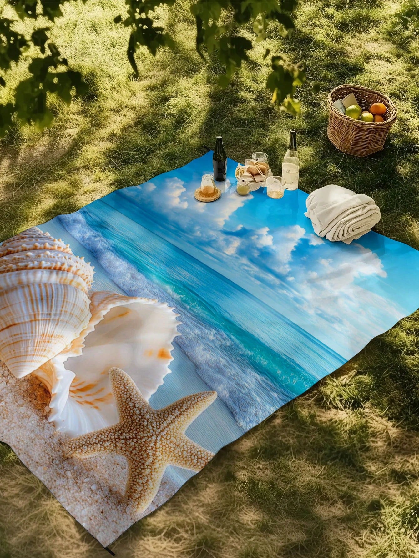 Oversized Starfish Striped Beach Blanket