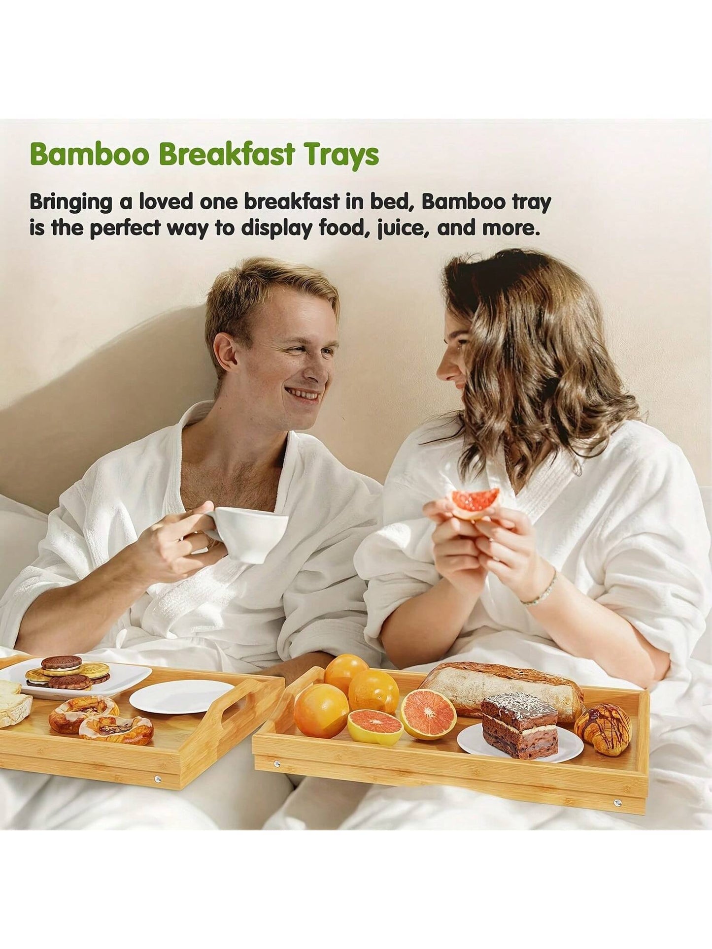 2pcs Foldable Bamboo Bed Trays