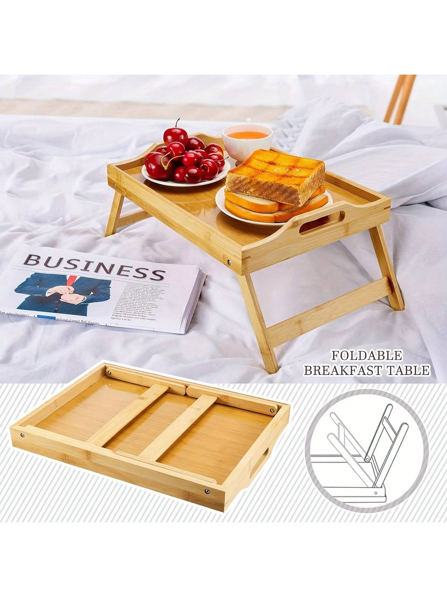 2pcs Foldable Bamboo Bed Trays