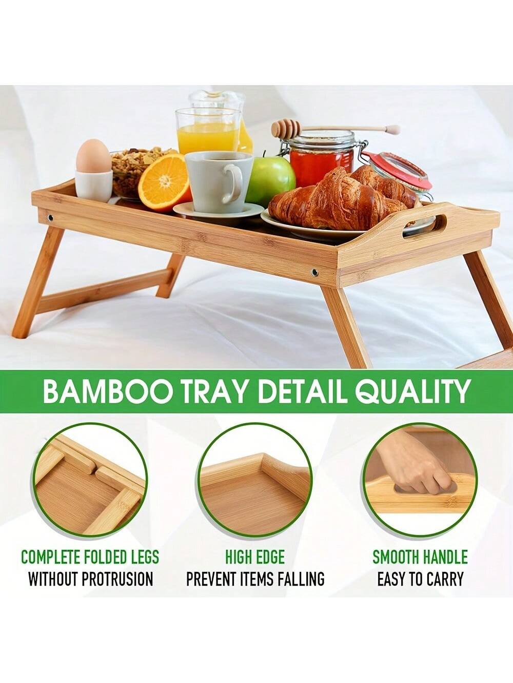 2pcs Foldable Bamboo Bed Trays