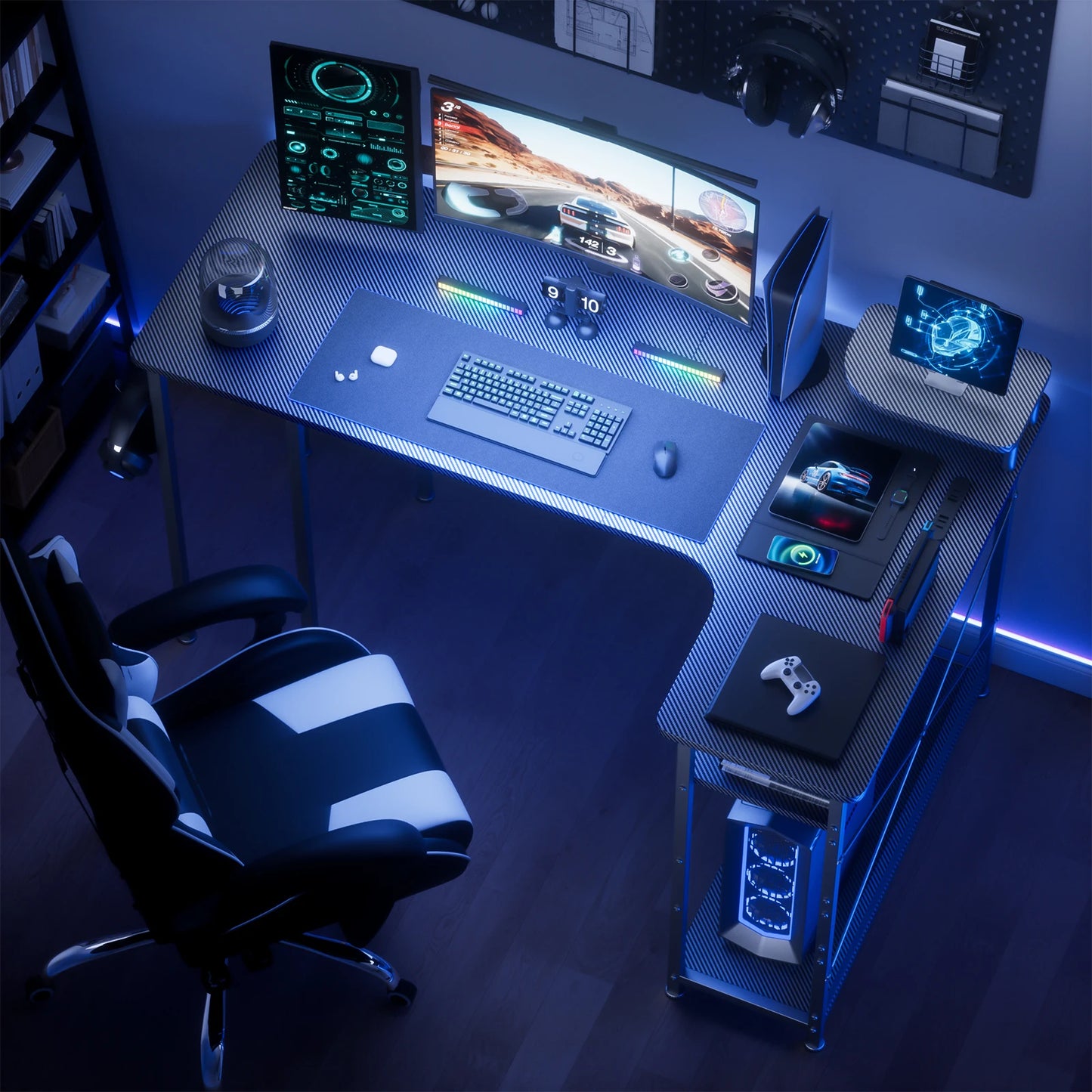 L-Shaped Gaming Desk with Drawers