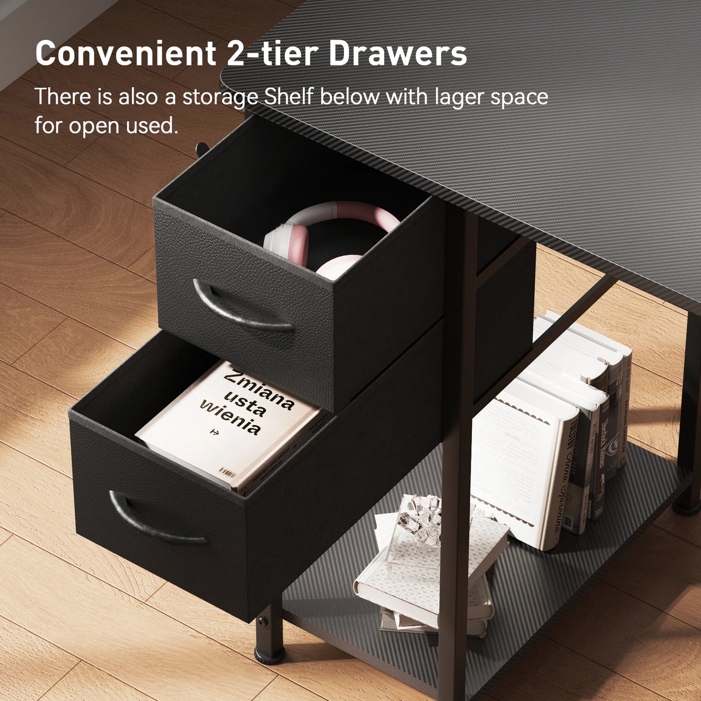 L-Shaped Gaming Desk with Drawers