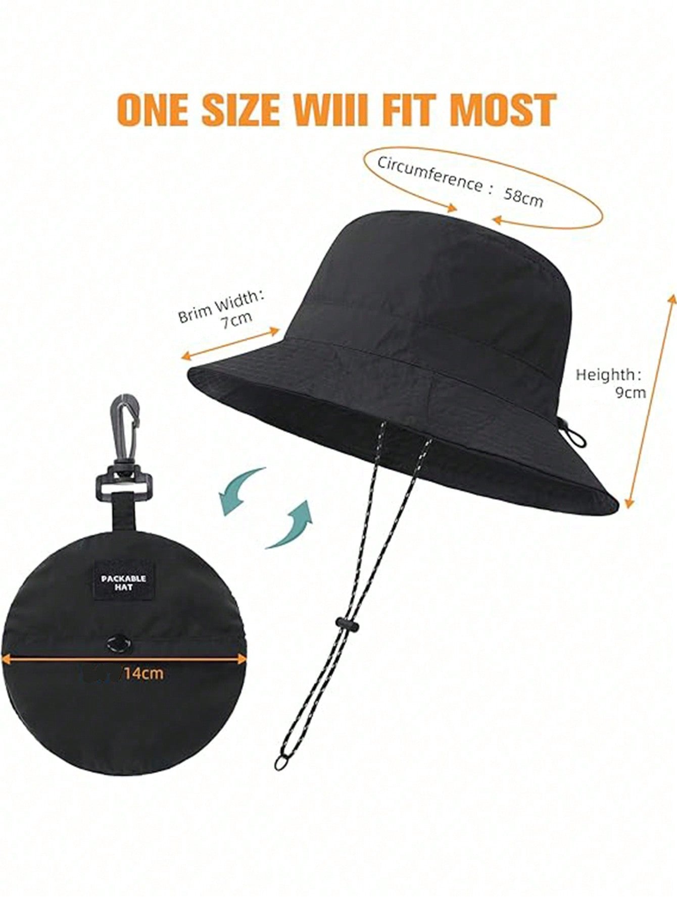 FADZOYLE Waterproof Adjustable Bucket Hat - Black