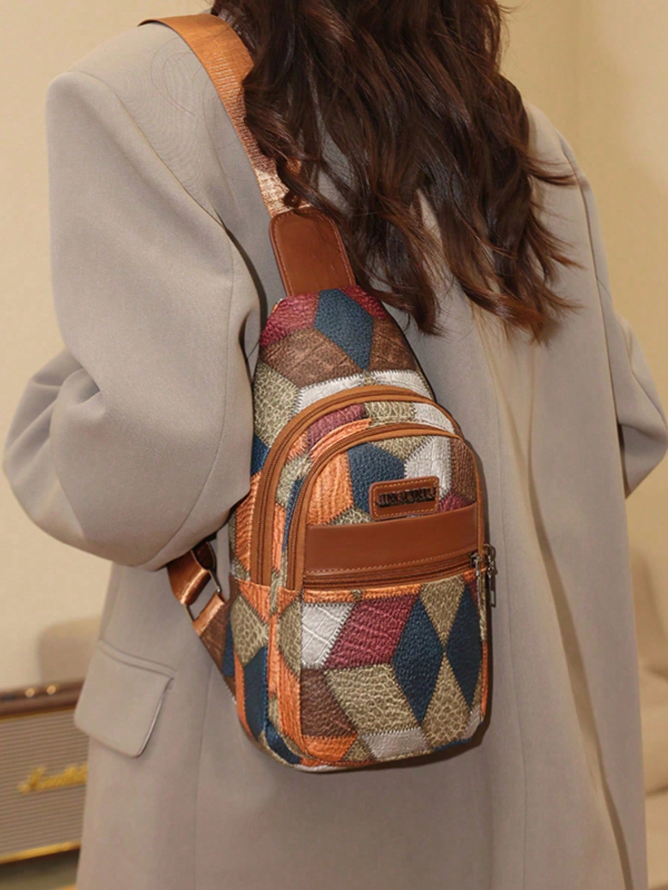 Colorblock Plaid Crossbody Bag
