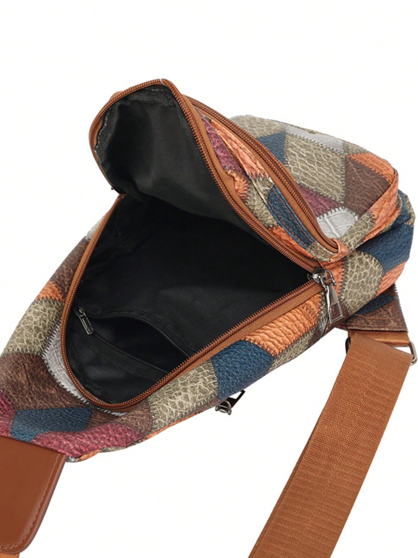 Colorblock Plaid Crossbody Bag