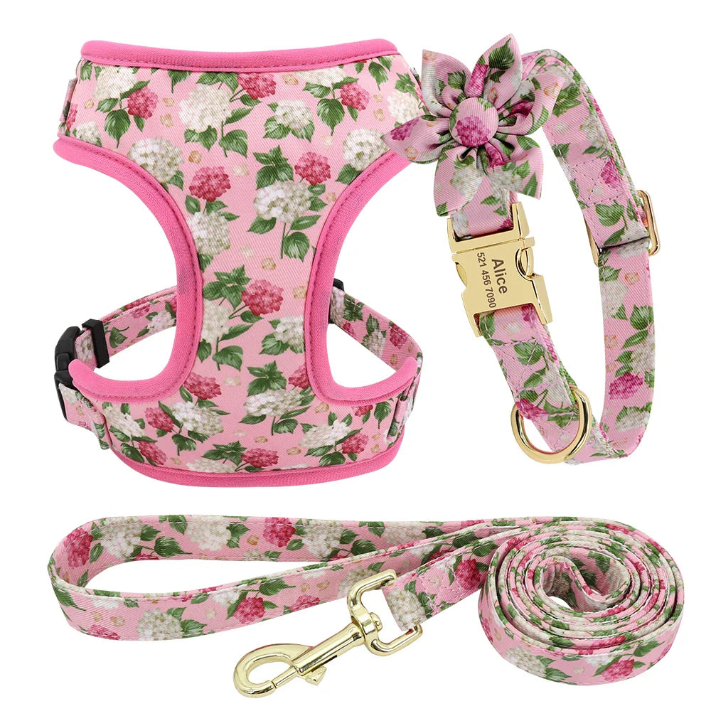Cute Printed Dog Harness Set