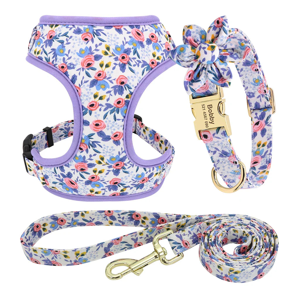 Cute Printed Dog Harness Set