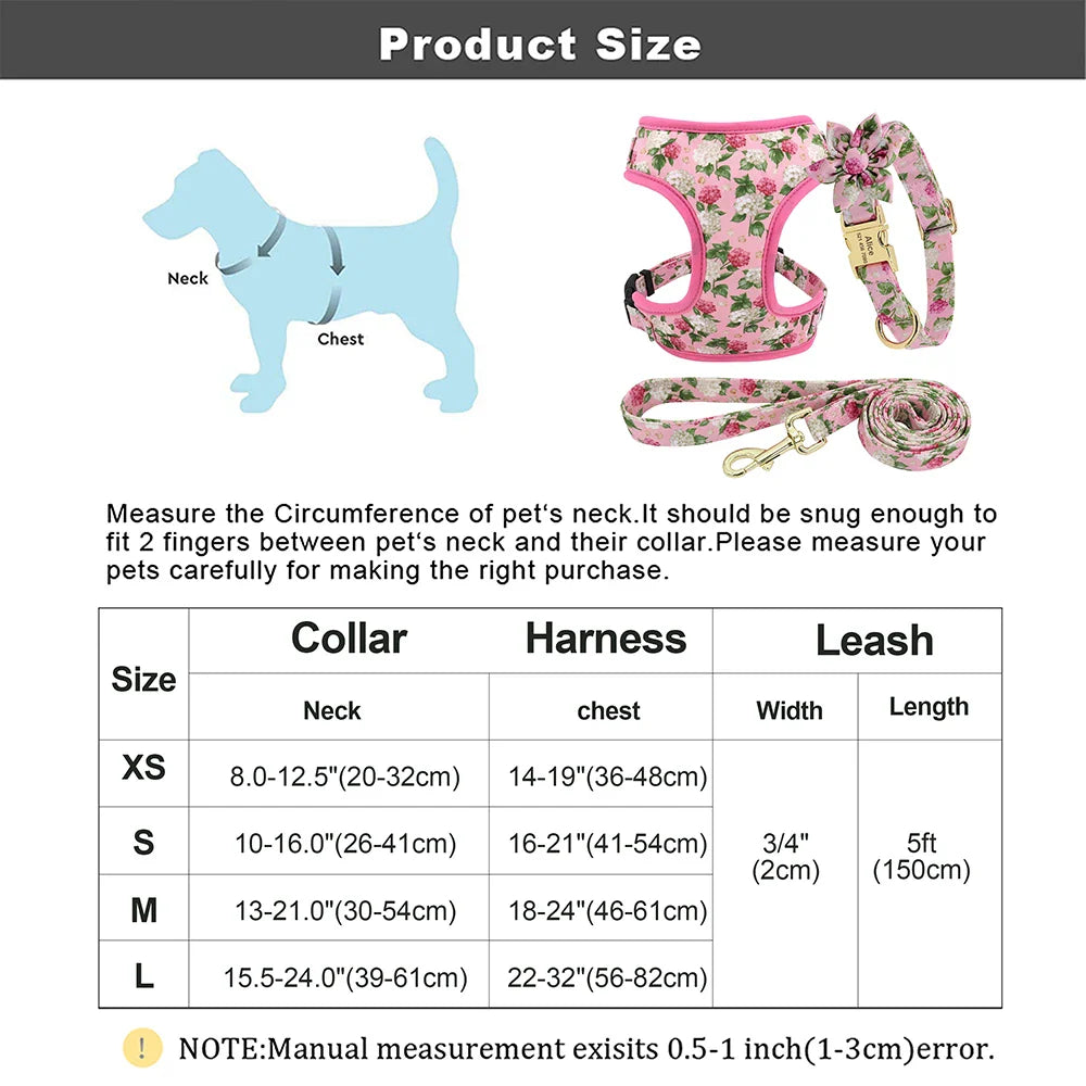 Cute Printed Dog Harness Set
