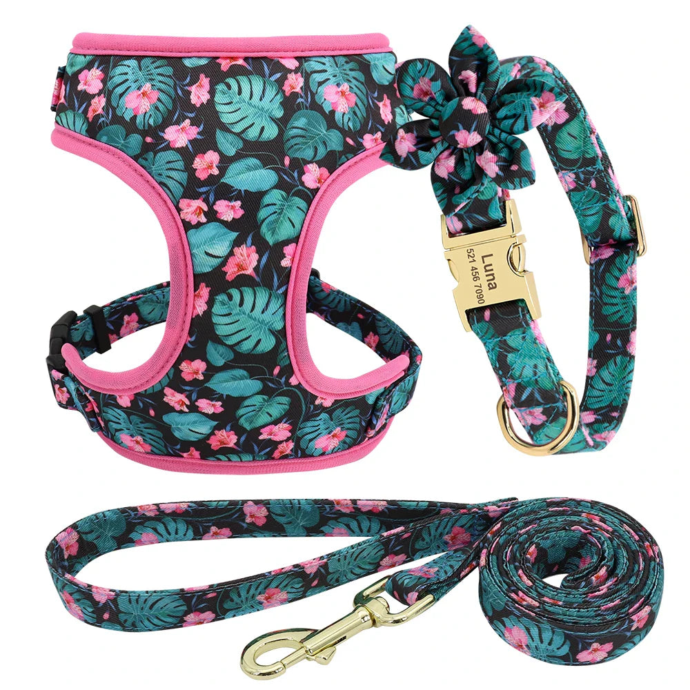 Cute Printed Dog Harness Set