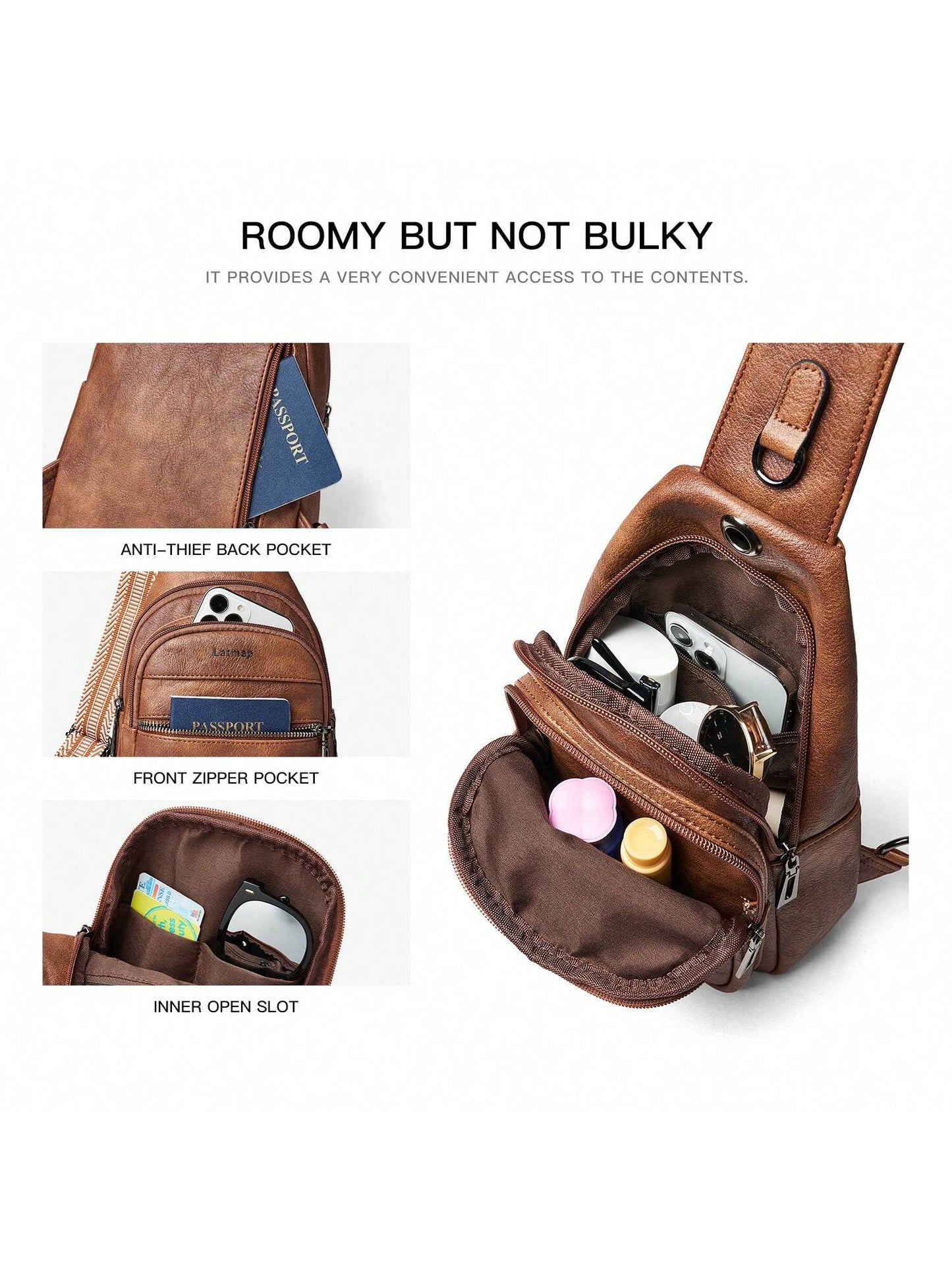 LATMAP Vegan Leather Sling Bag - Claret