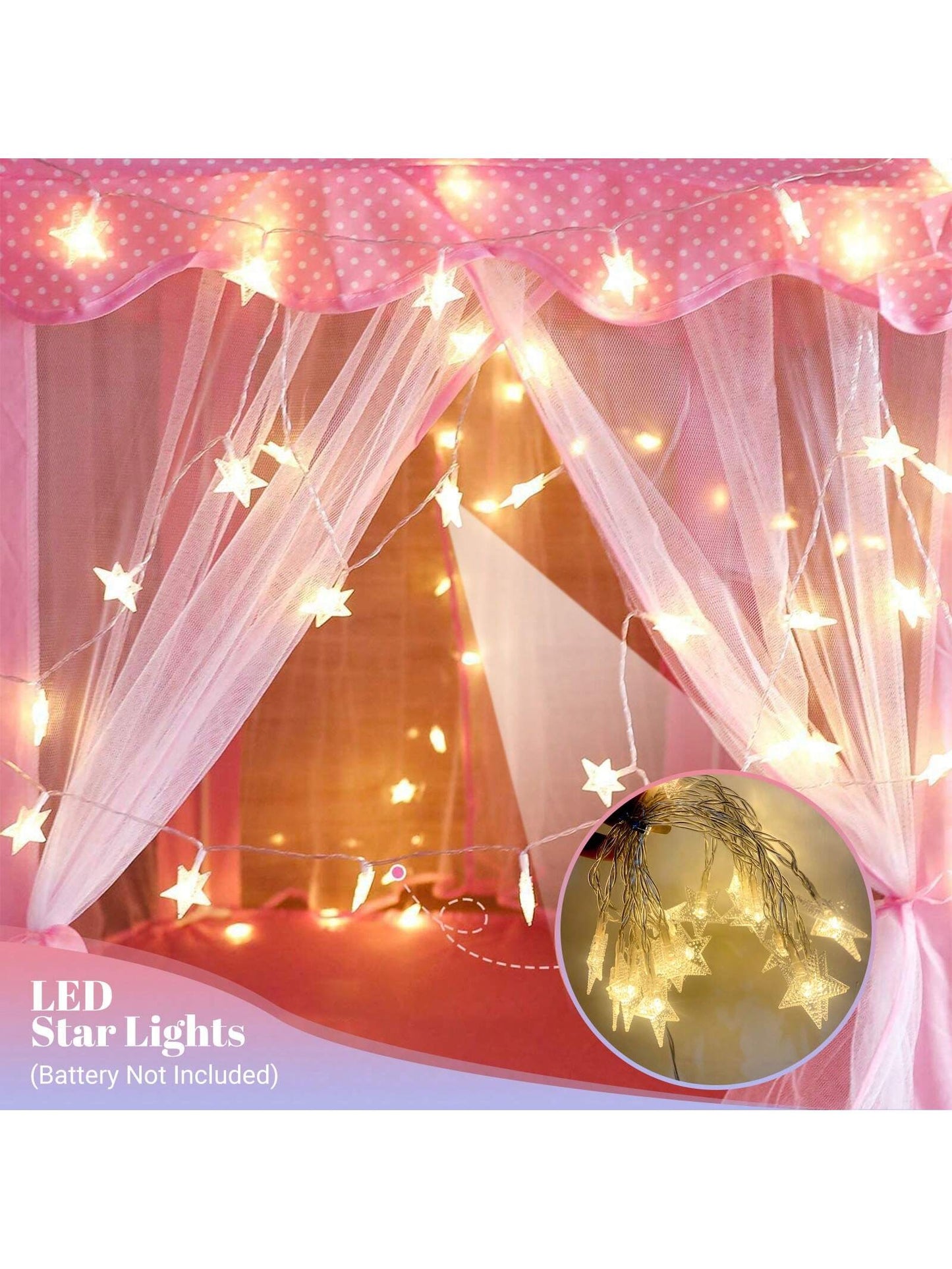 Pink Princess Tent For Kids, Kids Tent With LED Lights, Dream Castle Tent For Toddler Play