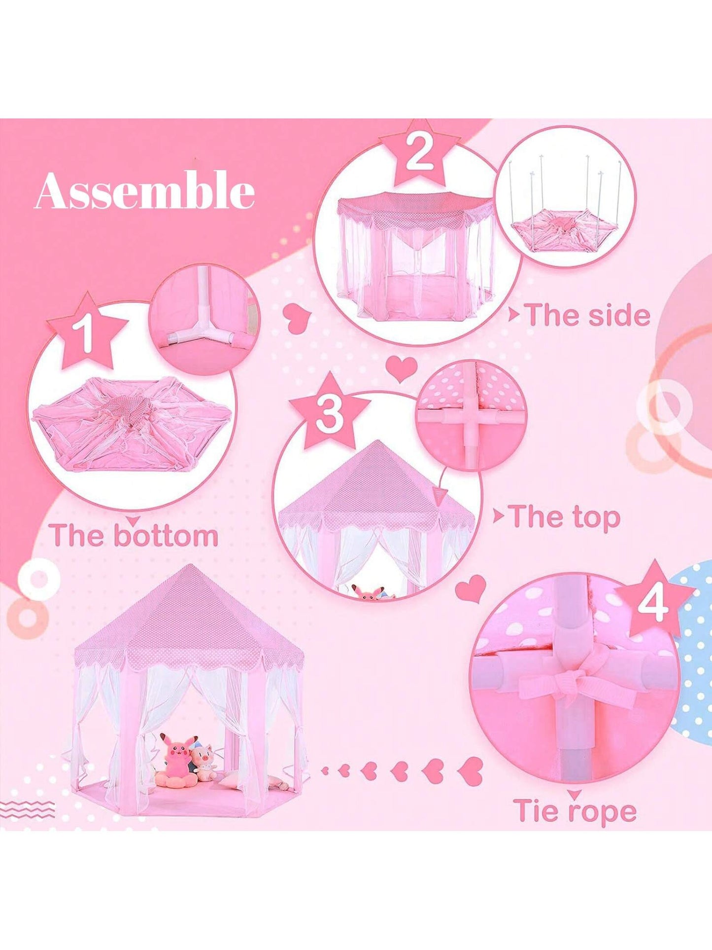 Pink Princess Tent For Kids, Kids Tent With LED Lights, Dream Castle Tent For Toddler Play