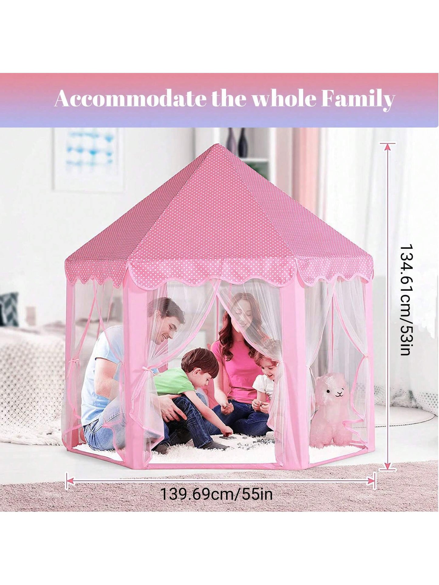 Pink Princess Tent For Kids, Kids Tent With LED Lights, Dream Castle Tent For Toddler Play