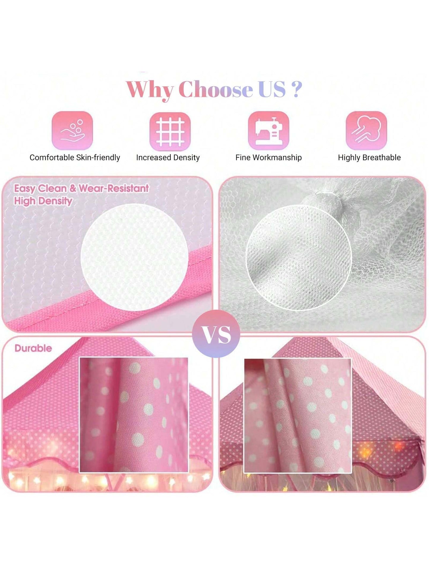 Pink Princess Tent For Kids, Kids Tent With LED Lights, Dream Castle Tent For Toddler Play