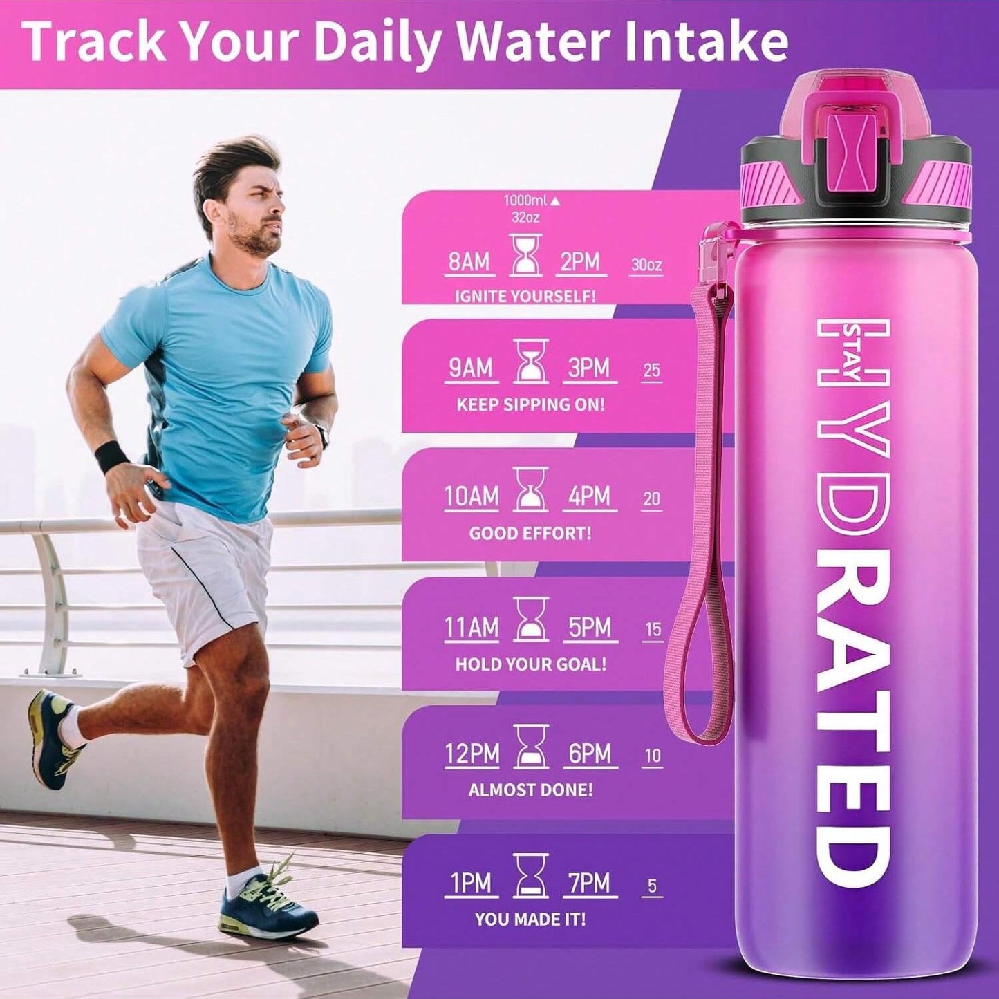 QLUR 32oz Motivational Bottle - Purple Rose