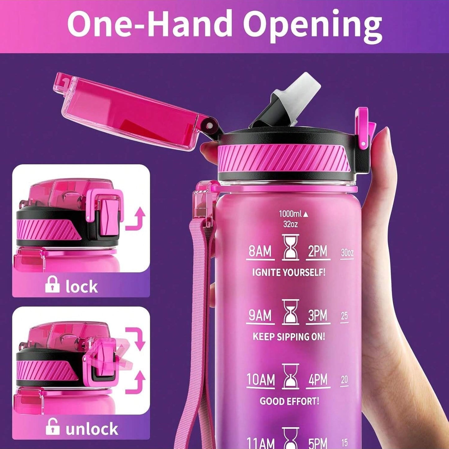 QLUR 32oz Motivational Bottle - Purple Rose