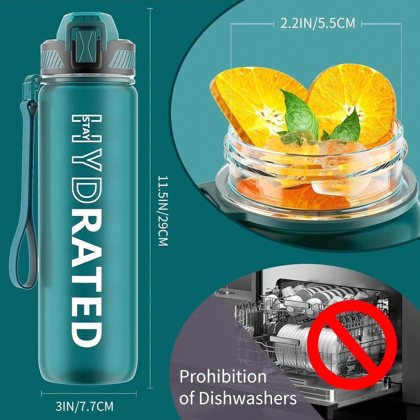 QLUR Water Bottle With Straw - 32oz