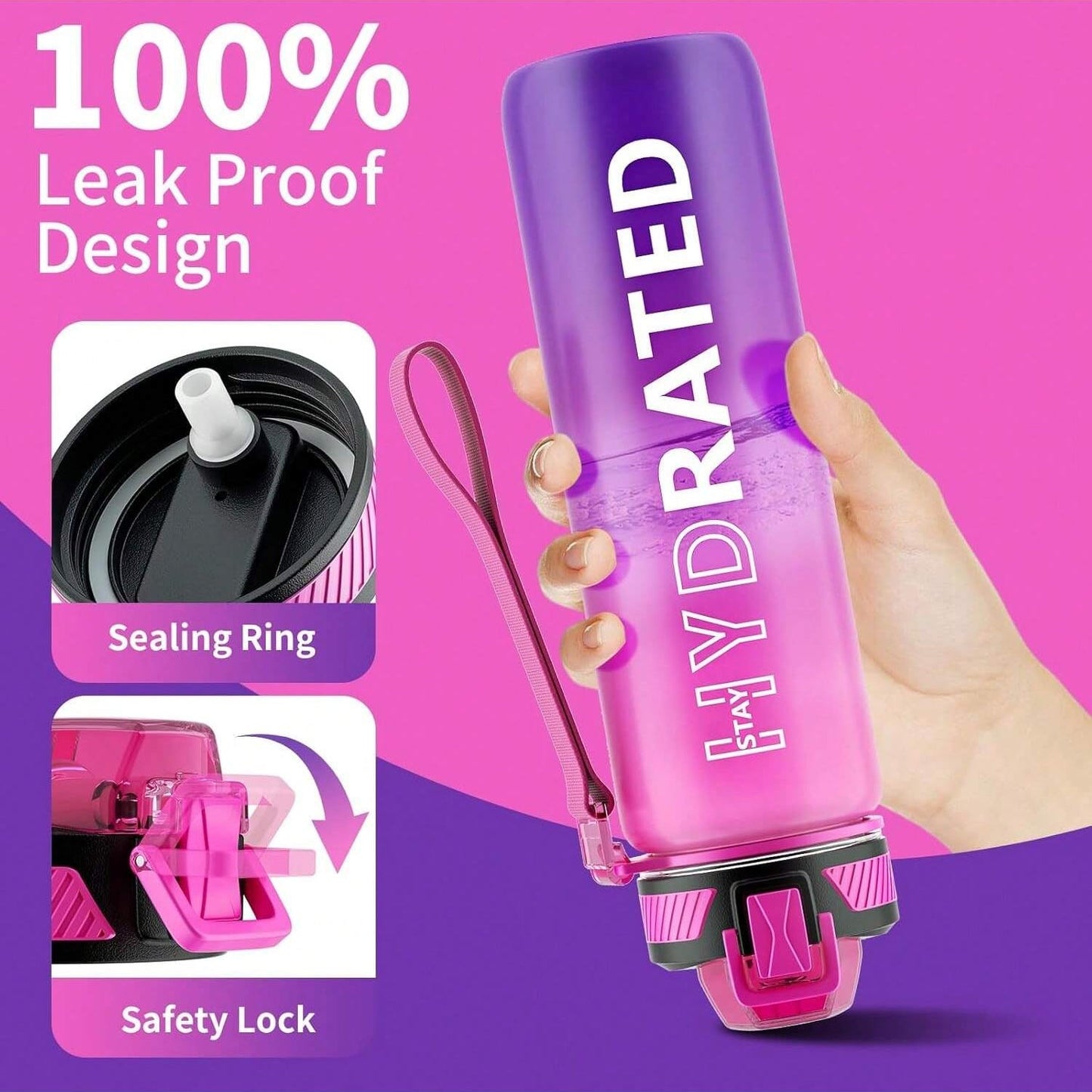 QLUR 32oz Motivational Bottle - Purple Rose