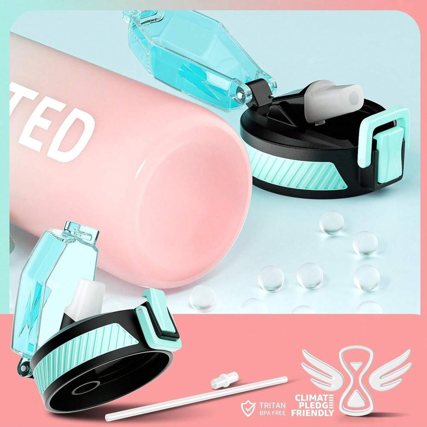 QLUR 32oz Motivational Water Bottle - Green and Pink