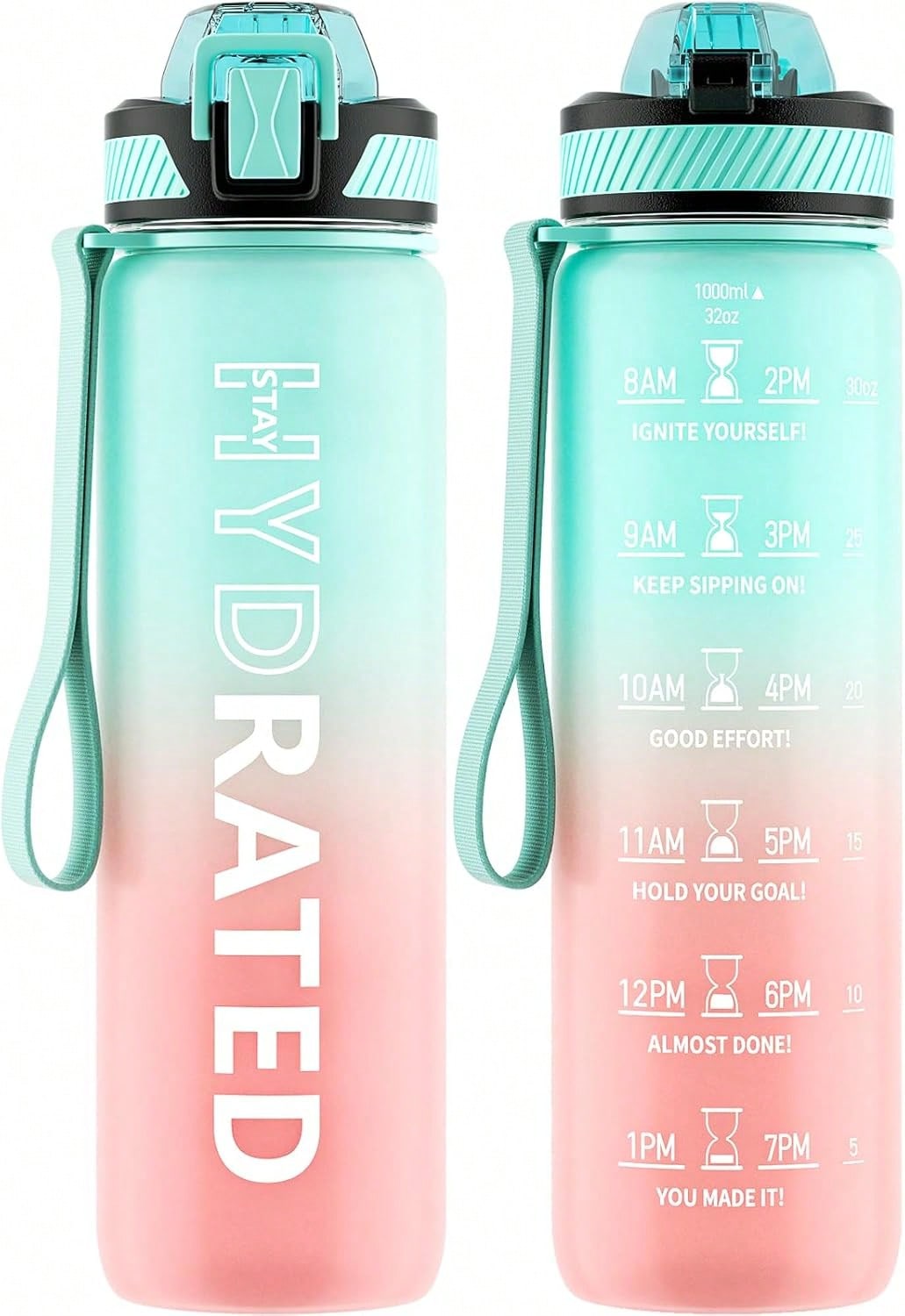 QLUR 32oz Motivational Water Bottle - Green and Pink