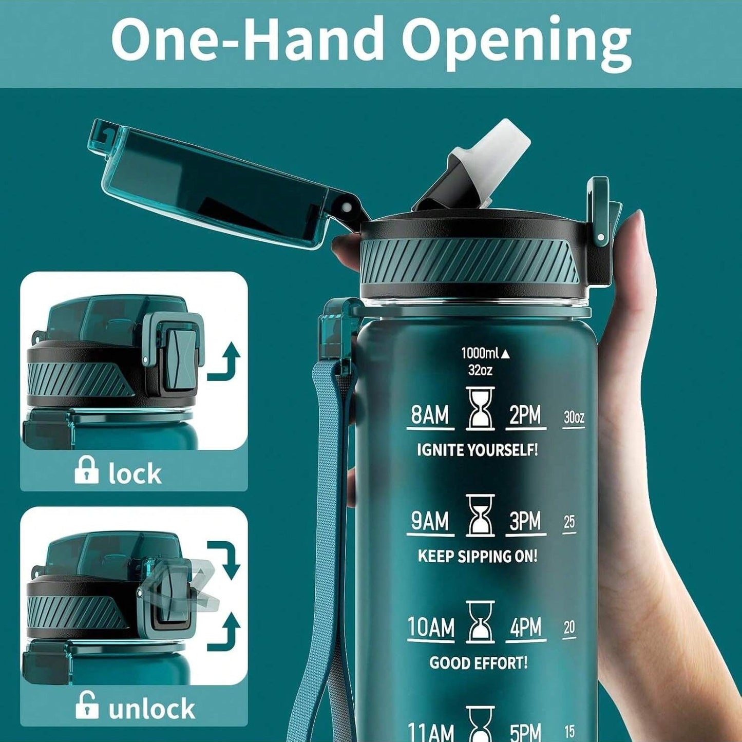 QLUR Water Bottle With Straw - 32oz