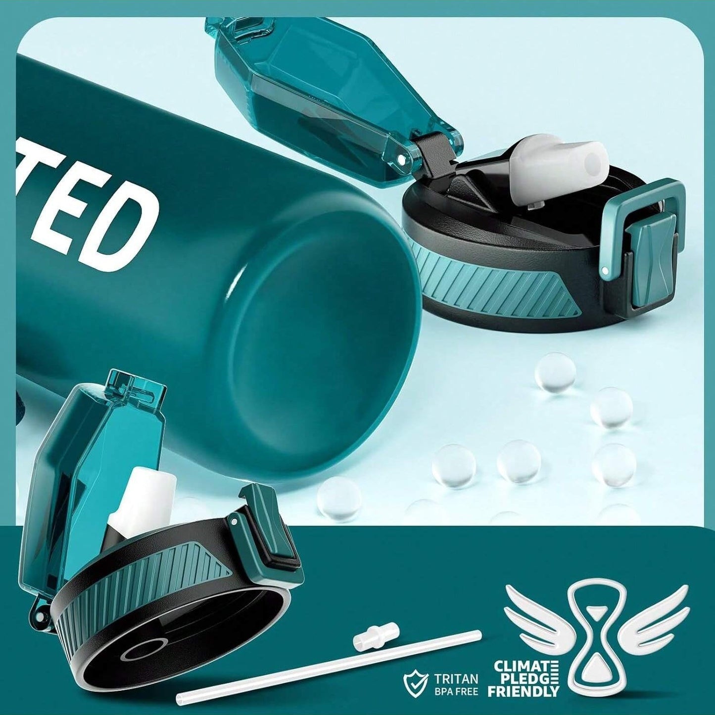 QLUR Water Bottle With Straw - 32oz