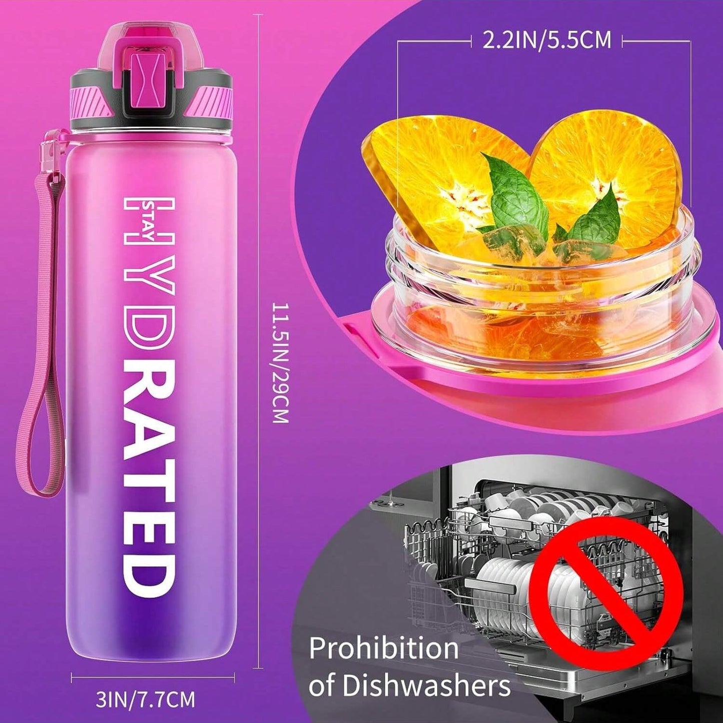 QLUR 32oz Motivational Bottle - Purple Rose